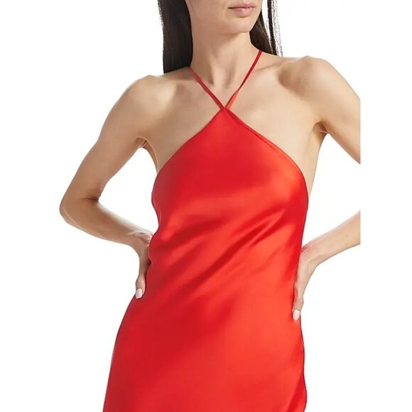 Line & Dot Kira Maxi Dress in Tomato Red Medium New Womens Satin Gown - Picture 10 of 14